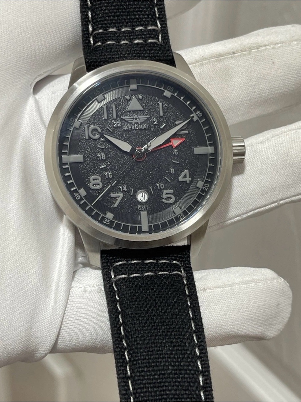 Aeromat Type GMT Quartz 100M 46mm Men's Watch Military Swiss Movement
